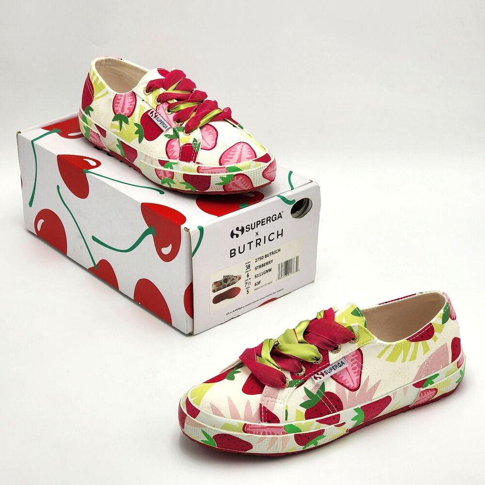 Superga x Butrich RARE Strawberry Print Casual Sneakers Matching Laces Size 7.5